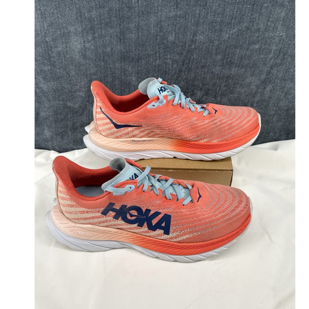Hoka Mach 5 Running Shoes Womens 9 Coral Peach Mesh PROFLY+ 1127894 Sneaker